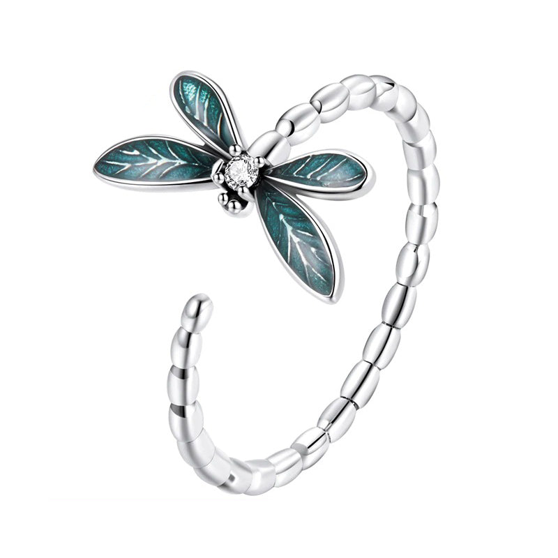 Verstellbarer offener Ring aus Sterlingsilber mit Libellen-Akzent