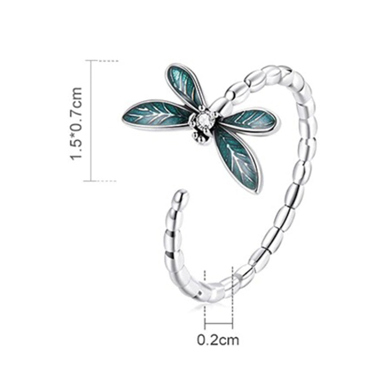 Verstellbarer offener Ring aus Sterlingsilber mit Libellen-Akzent