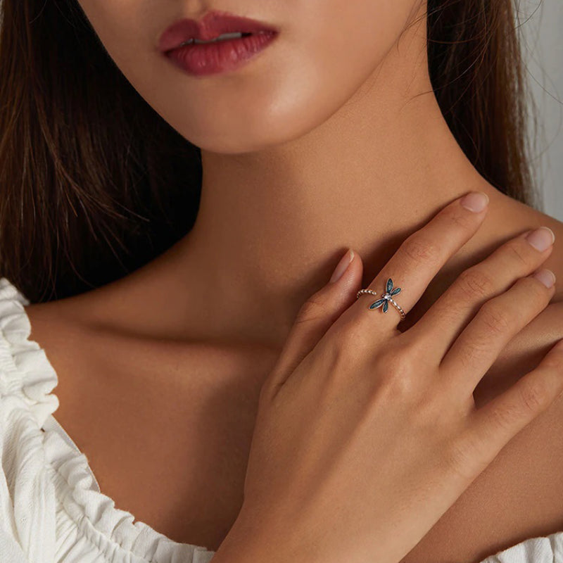 Verstellbarer offener Ring aus Sterlingsilber mit Libellen-Akzent