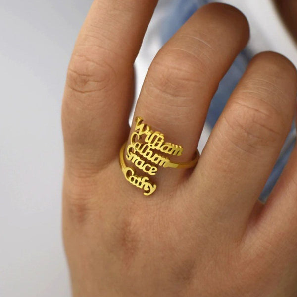 Verstellbarer und stapelbarer personalisierter Namensring