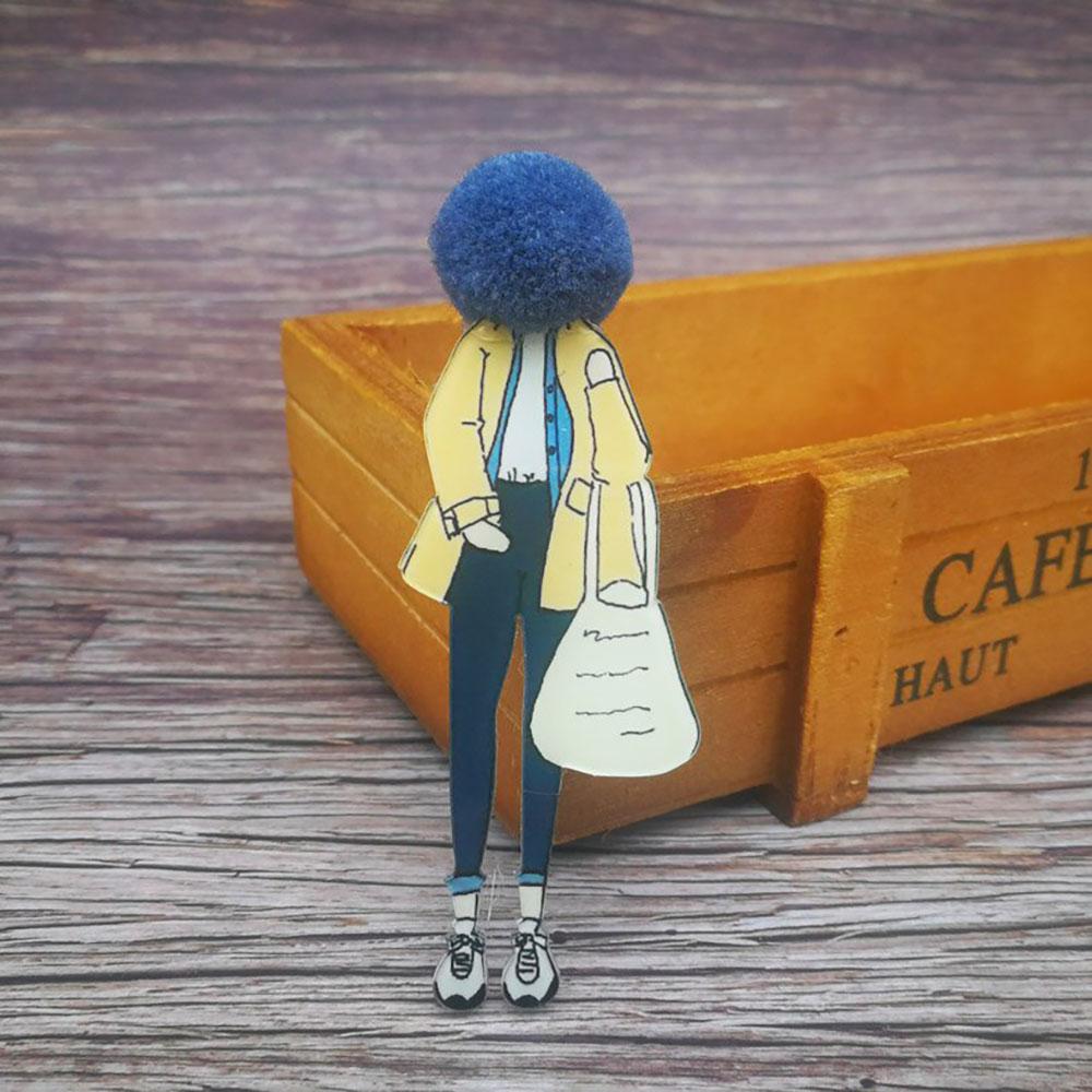 Entzückende Mädchen Cartoon Modelle Pompom Brosche Pins Zubehör