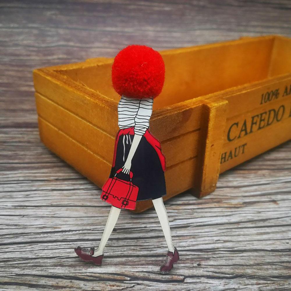 Entzückende Mädchen Cartoon Modelle Pompom Brosche Pins Zubehör