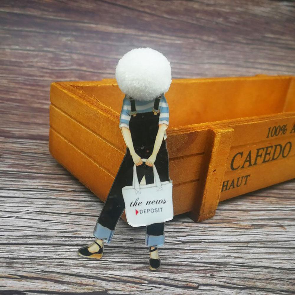 Entzückende Mädchen Cartoon Modelle Pompom Brosche Pins Zubehör