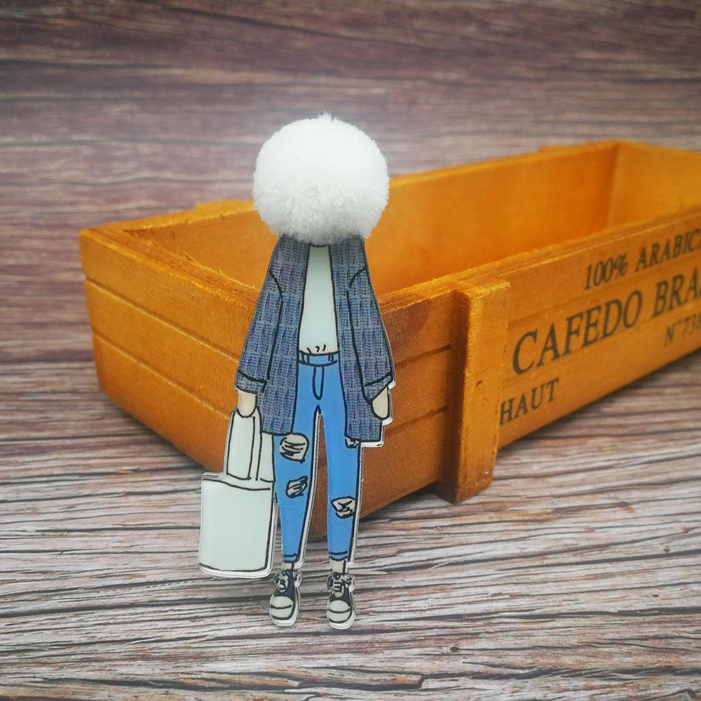 Entzückende Mädchen Cartoon Modelle Pompom Brosche Pins Zubehör