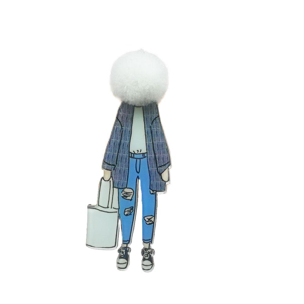 Entzückende Mädchen Cartoon Modelle Pompom Brosche Pins Zubehör