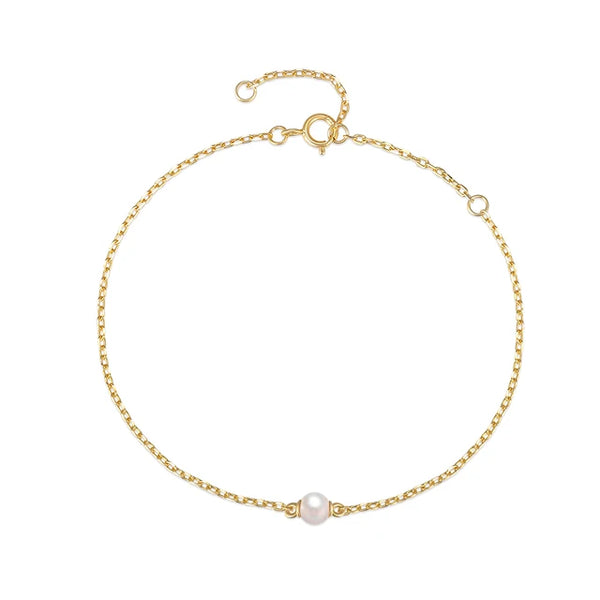 Elegantes Armband mit einzelner Perle – 925 Sterling Silber (Gold/Silber)