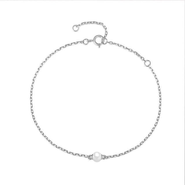 Elegantes Armband mit einzelner Perle – 925 Sterling Silber (Gold/Silber)