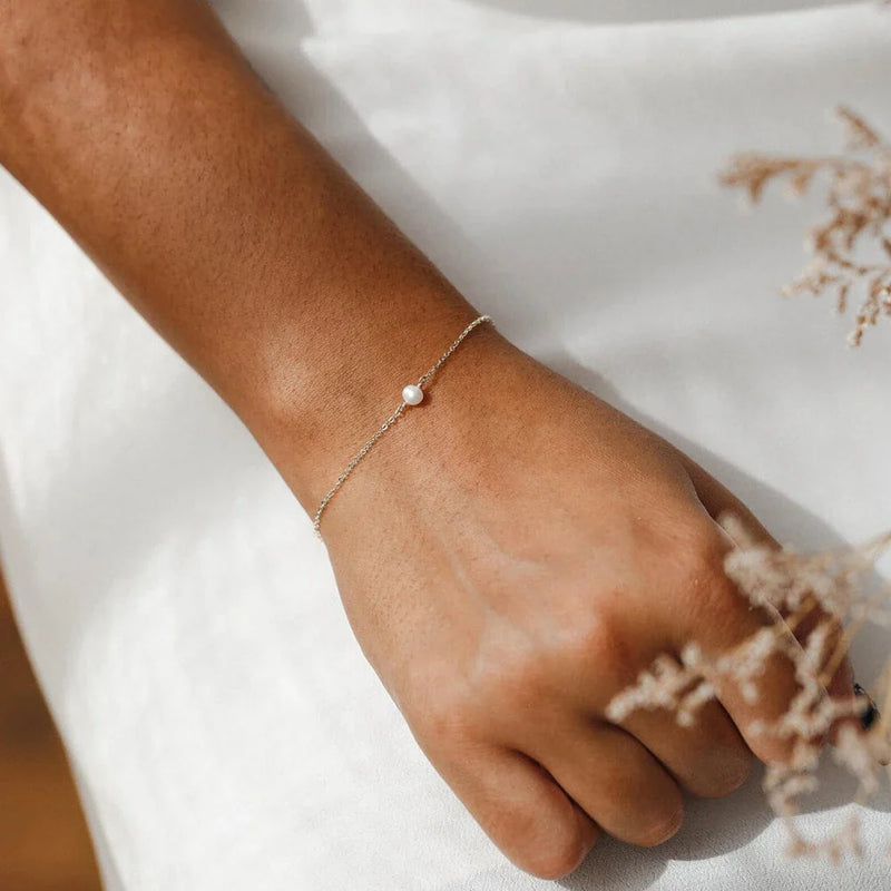 Elegantes Armband mit einzelner Perle – 925 Sterling Silber (Gold/Silber)