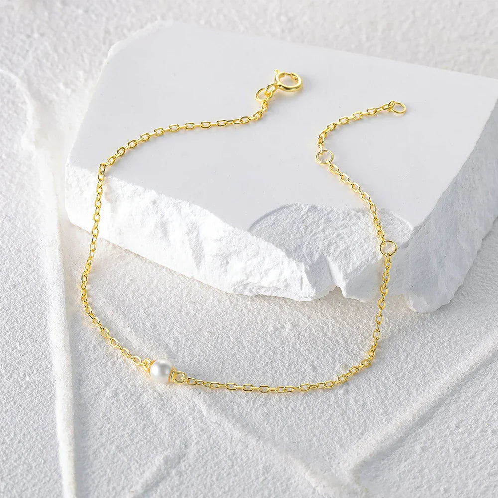 Elegantes Armband mit einzelner Perle – 925 Sterling Silber (Gold/Silber)