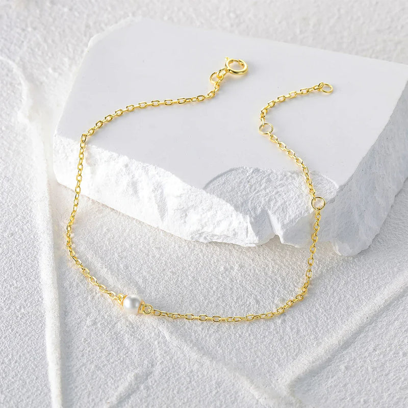 Elegantes Armband mit einzelner Perle – 925 Sterling Silber (Gold/Silber)