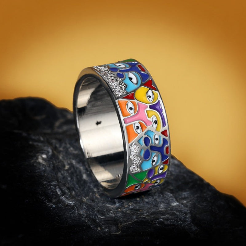 Künstlerische bunte abstrakte Emaille-Gesichtsformen dicke Bandringe