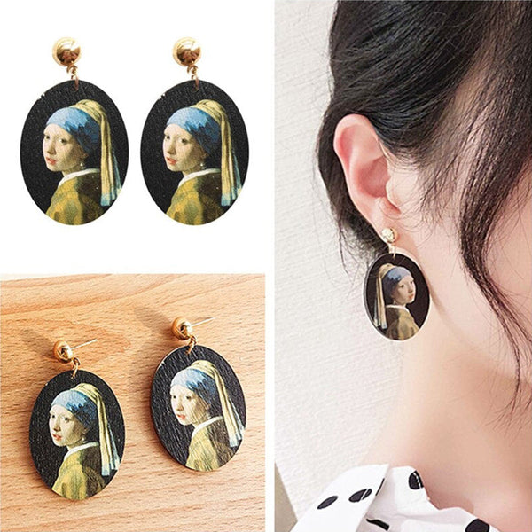 Künstlerische ovale Statement-Ohrringe mit gemaltem Porträt
