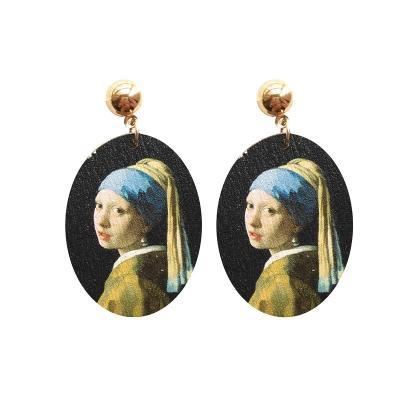 Künstlerische ovale Statement-Ohrringe mit gemaltem Porträt