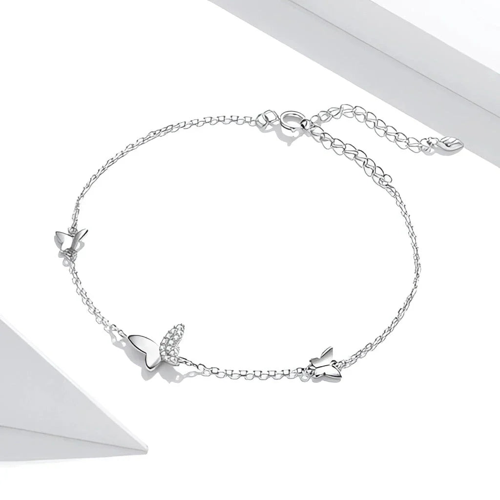 Charm-Armband mit Schmetterlingsmotiv, 925er Sterlingsilber, verstellbar, hypoallergenes Geschenk