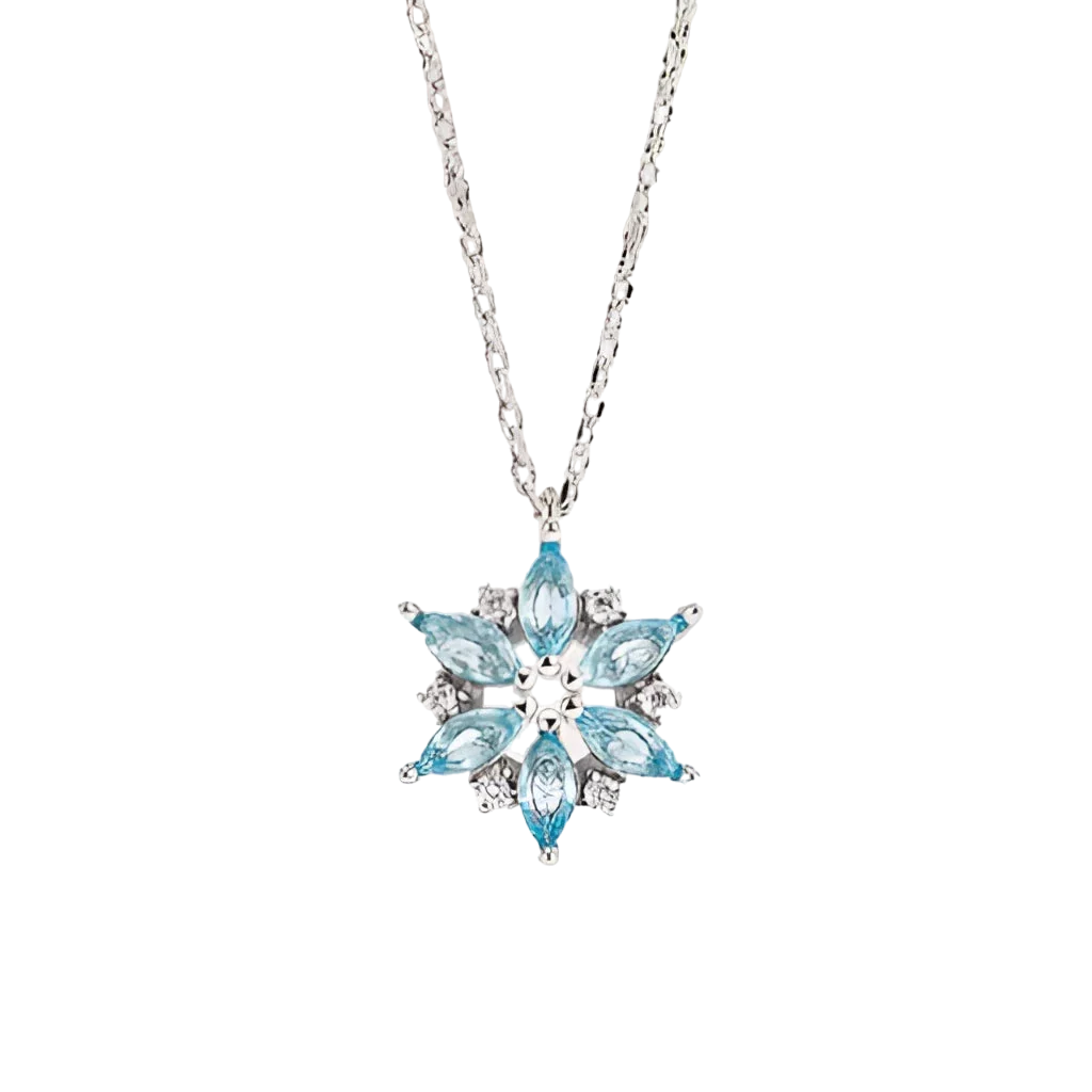 Aquamarin Schneeflocke Anhänger, Türkis Edelstein Halskette, Sterling Silber Geschenk