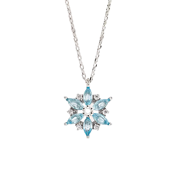 Aquamarin Schneeflocke Anhänger, Türkis Edelstein Halskette, Sterling Silber Geschenk