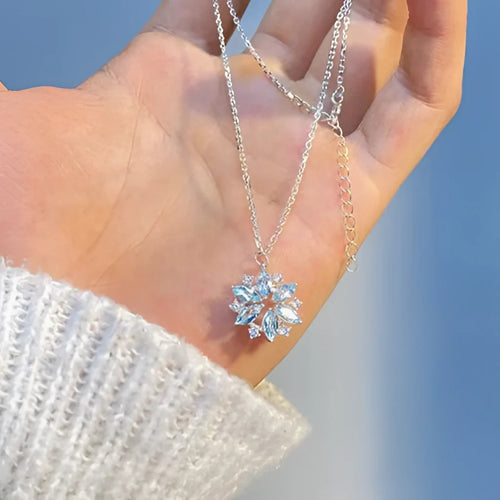 Aquamarin Schneeflocke Anhänger, Türkis Edelstein Halskette, Sterling Silber Geschenk