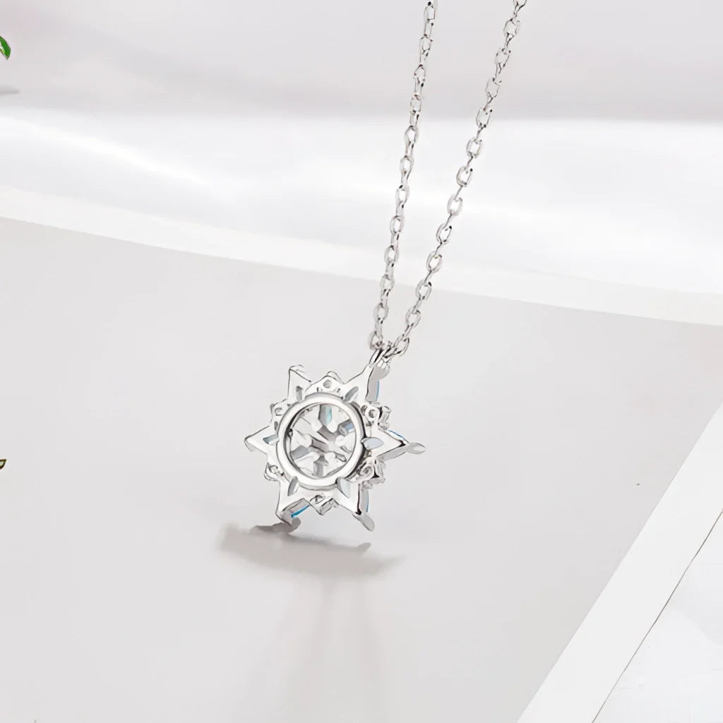 Aquamarin Schneeflocke Anhänger, Türkis Edelstein Halskette, Sterling Silber Geschenk