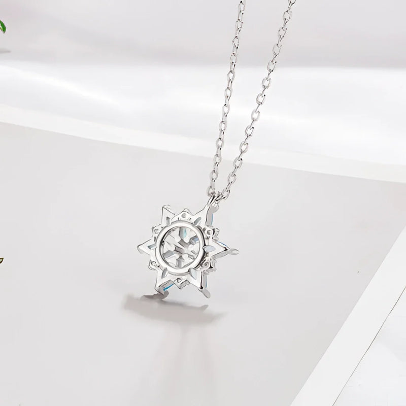 Aquamarin Schneeflocke Anhänger, Türkis Edelstein Halskette, Sterling Silber Geschenk