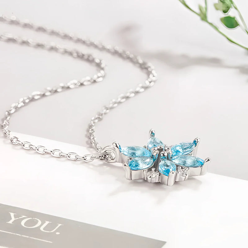 Aquamarin Schneeflocke Anhänger, Türkis Edelstein Halskette, Sterling Silber Geschenk