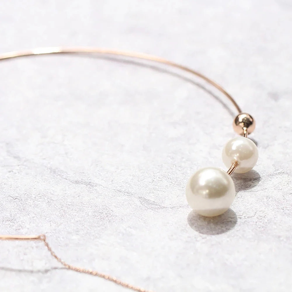 Asymmetrische Roségold Perlen Lasso Halskette - Luxuriöser Statement Schmuck