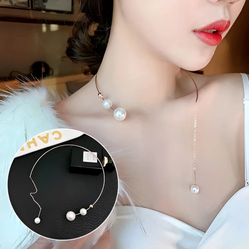 Asymmetrische Roségold Perlen Lasso Halskette - Luxuriöser Statement Schmuck