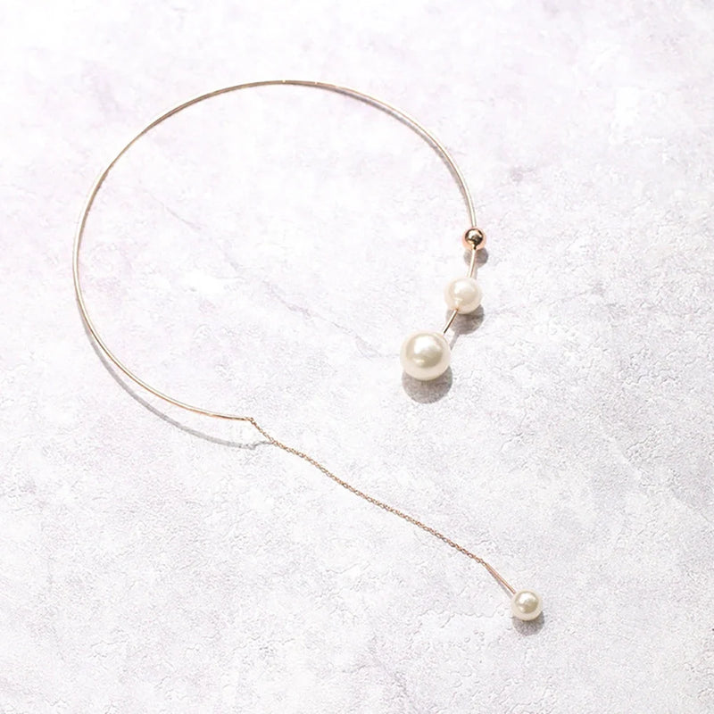 Asymmetrische Roségold Perlen Lasso Halskette - Luxuriöser Statement Schmuck