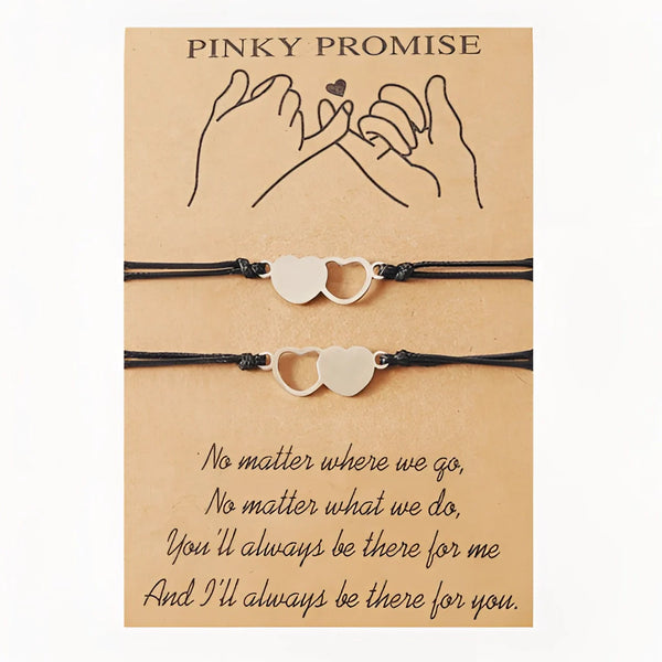 Best Friend Pinky Promise Armband - Verstellbarer Herzanhänger, gewebte Kordel