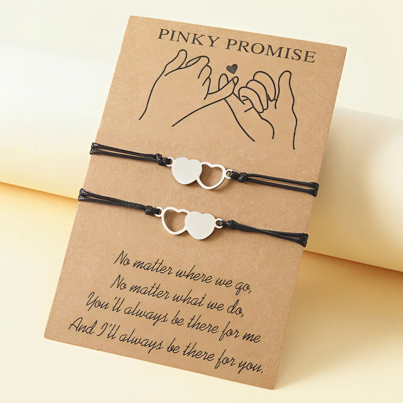 Best Friend Pinky Promise Armband - Verstellbarer Herzanhänger, gewebte Kordel
