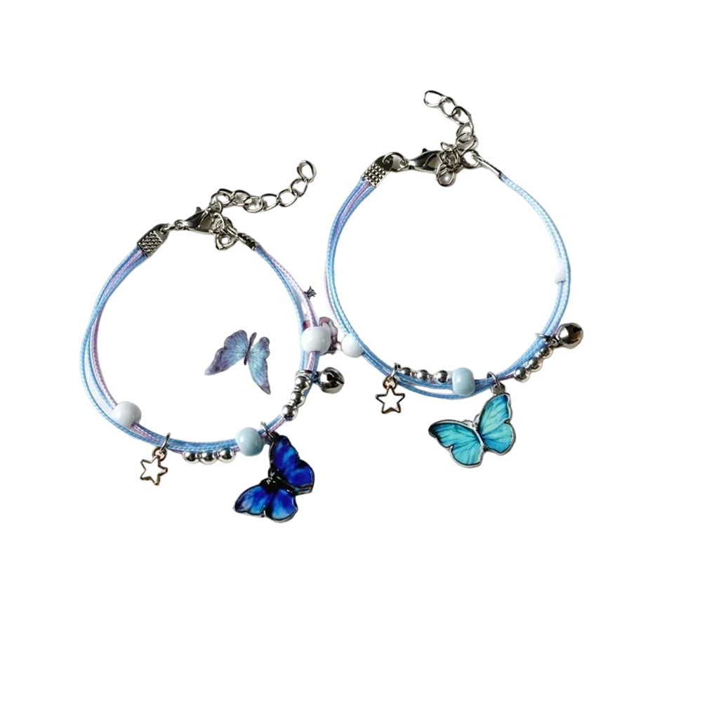 Blaues Schmetterlings-Charm-Armband und holografisches Band-Fußkettchen - Sommerschmuck