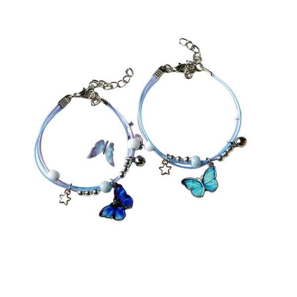 Blaues Schmetterlings-Charm-Armband und holografisches Band-Fußkettchen - Sommerschmuck