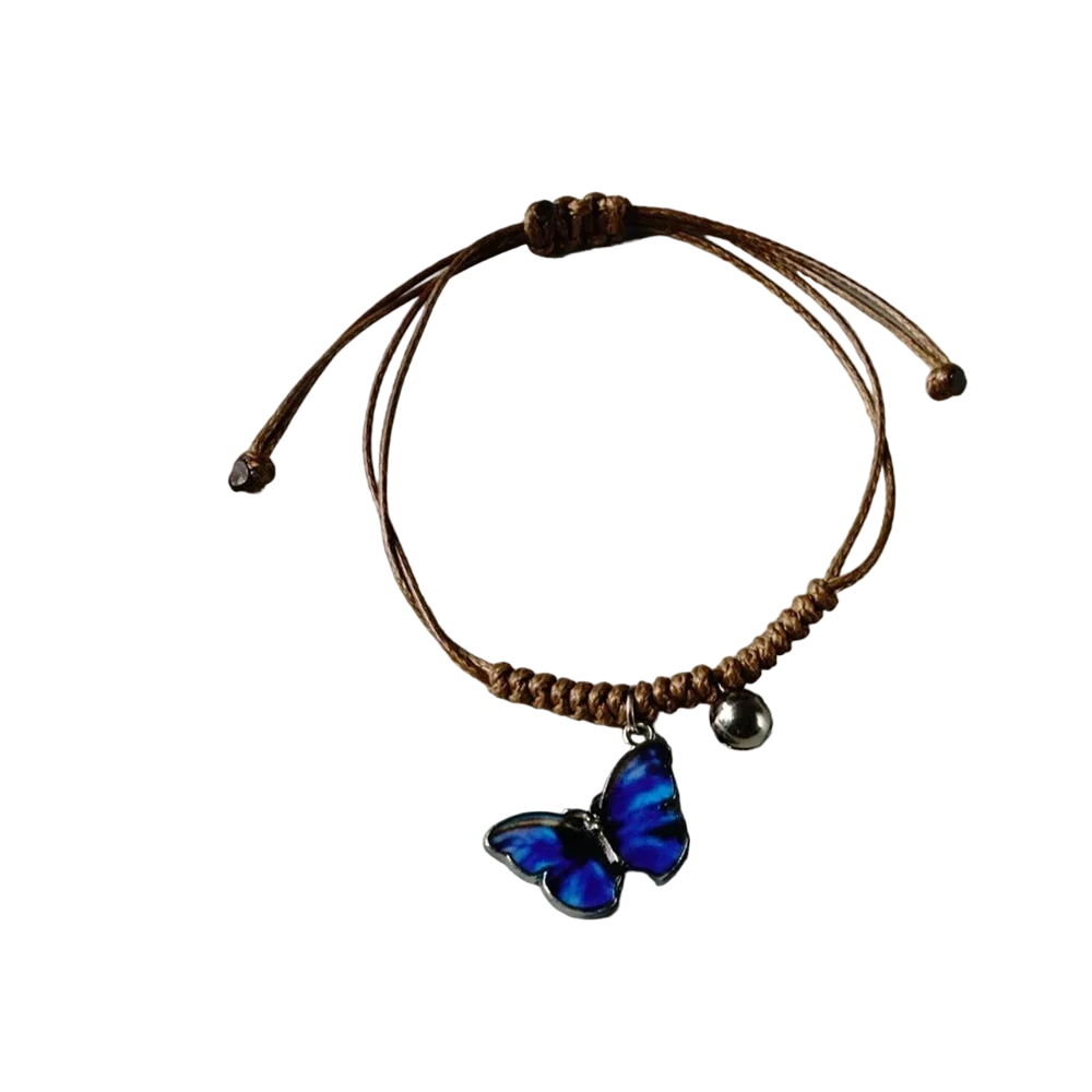 Blaues Schmetterlings-Charm-Armband und holografisches Band-Fußkettchen - Sommerschmuck