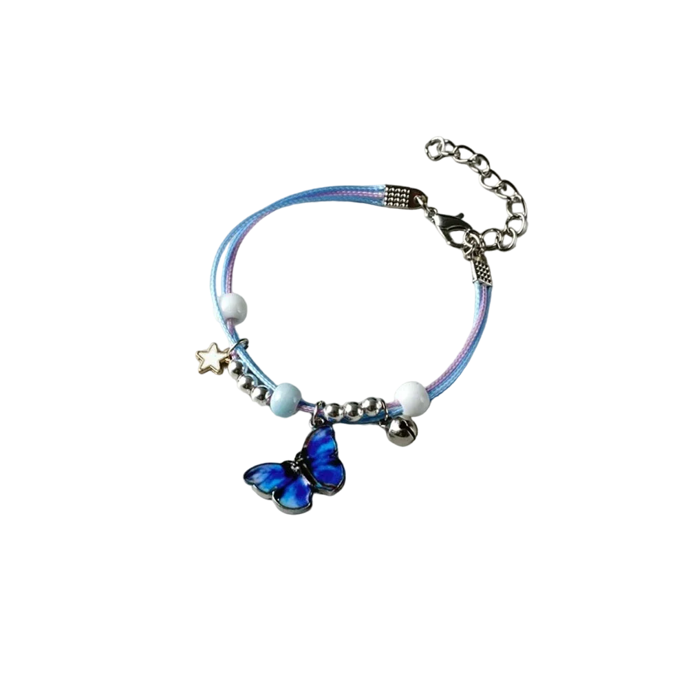 Blaues Schmetterlings-Charm-Armband und holografisches Band-Fußkettchen - Sommerschmuck
