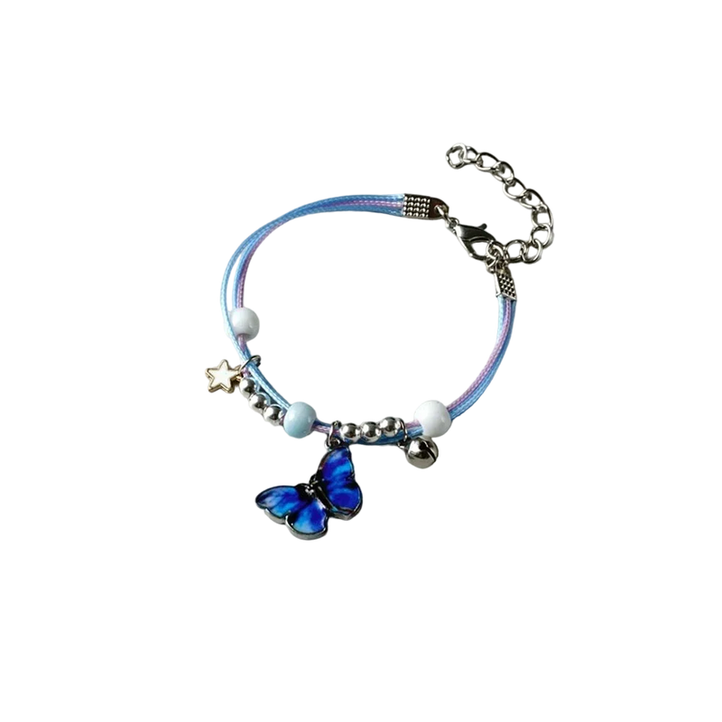 Blaues Schmetterlings-Charm-Armband und holografisches Band-Fußkettchen - Sommerschmuck