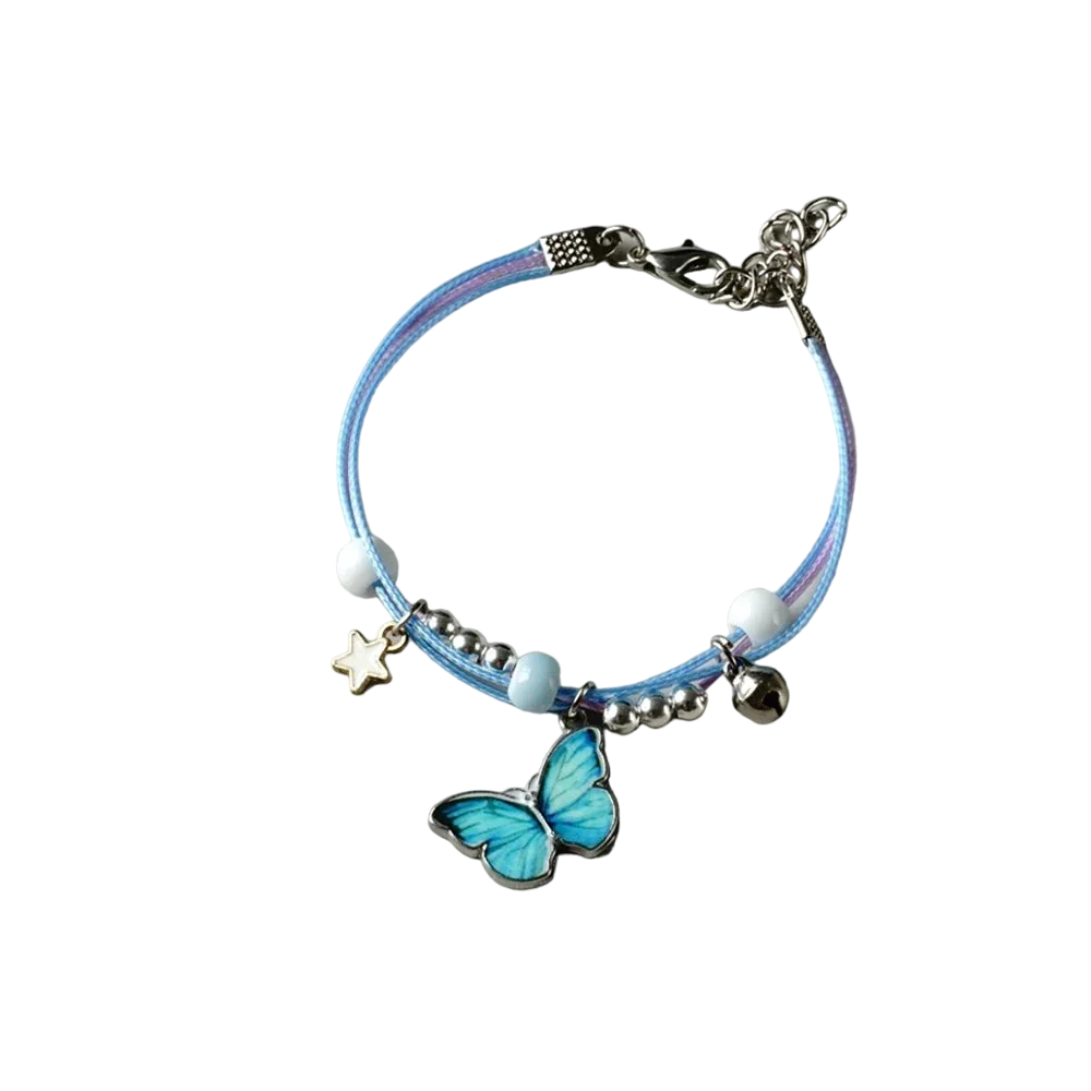 Blaues Schmetterlings-Charm-Armband und holografisches Band-Fußkettchen - Sommerschmuck