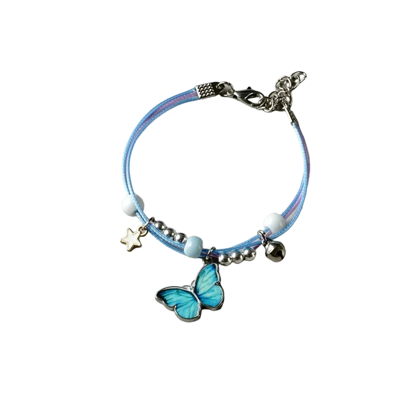 Blaues Schmetterlings-Charm-Armband und holografisches Band-Fußkettchen - Sommerschmuck