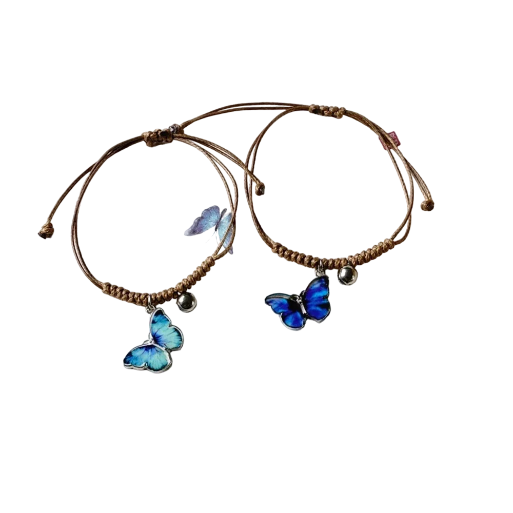 Blaues Schmetterlings-Charm-Armband und holografisches Band-Fußkettchen - Sommerschmuck