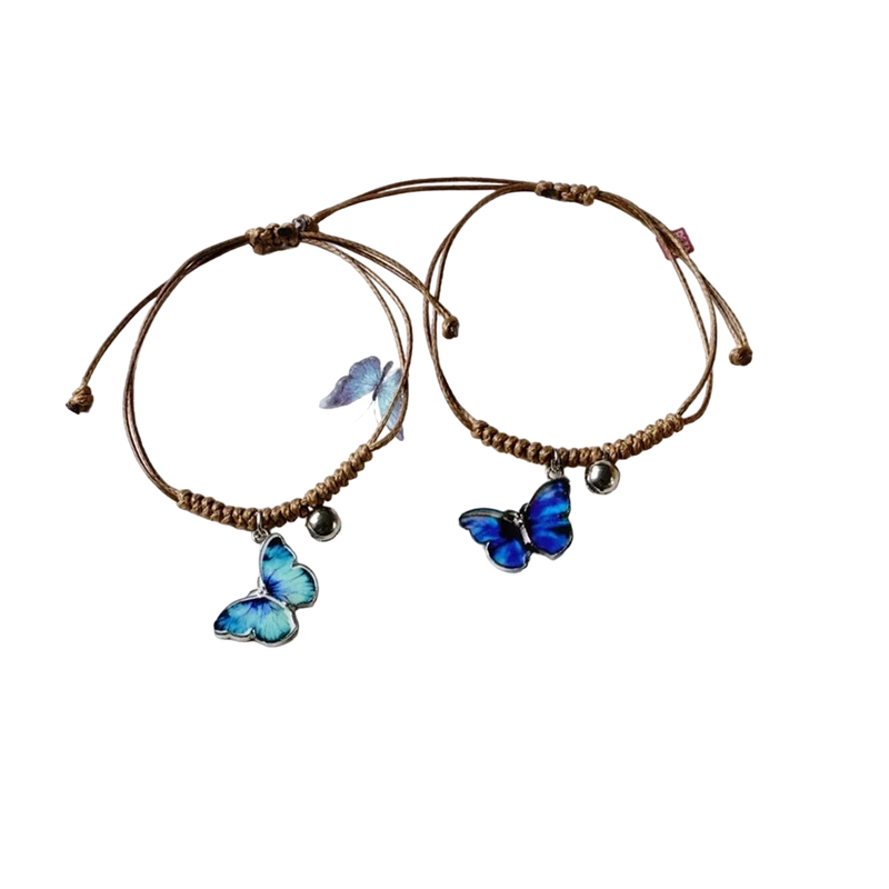 Blaues Schmetterlings-Charm-Armband und holografisches Band-Fußkettchen - Sommerschmuck