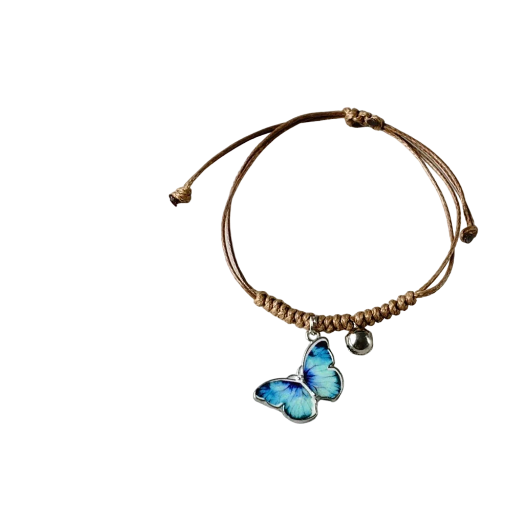 Blaues Schmetterlings-Charm-Armband und holografisches Band-Fußkettchen - Sommerschmuck