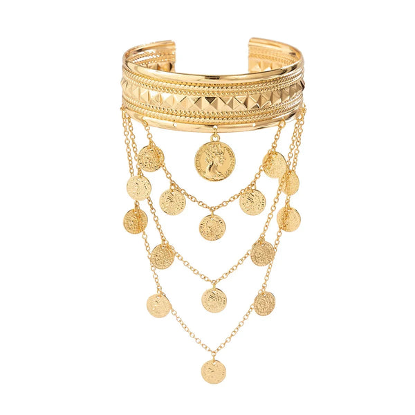 Böhmisches Festival-Armband mit Goldmünzen-Anhänger – verstellbarer Schmuck im Gypsy-Stil