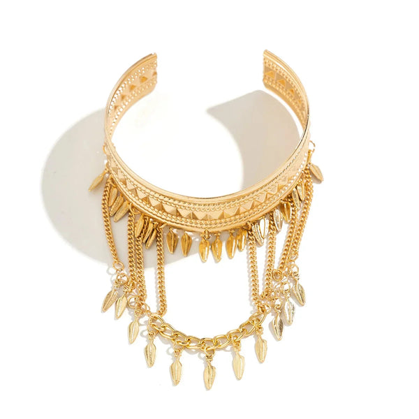 Boho Tribal Gold Fransen Armreif - Statement Festival Schmuck