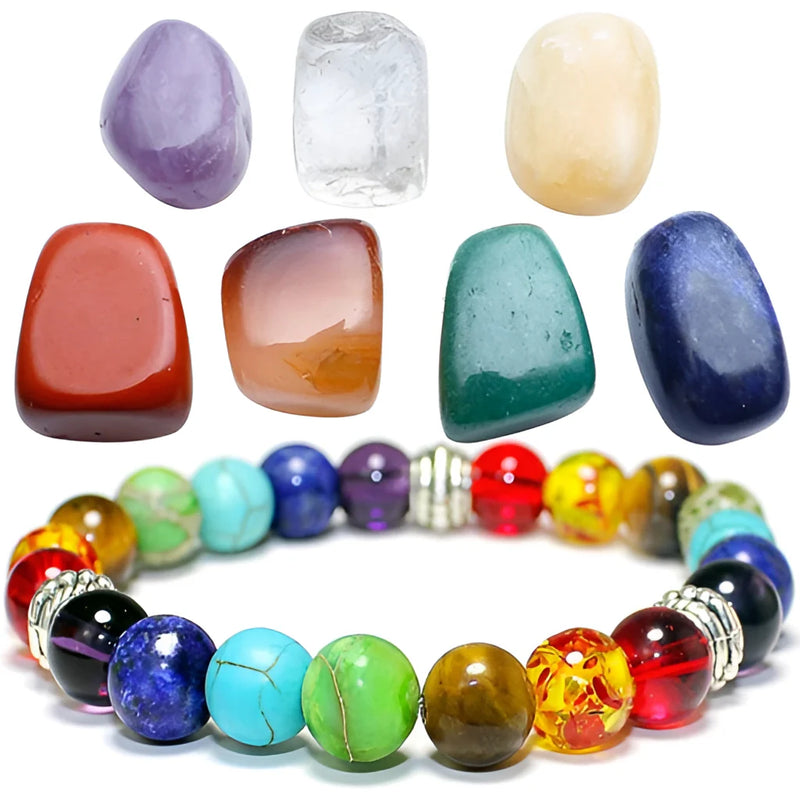 Chakra-Heilkristallarmband – Mit Reiki angereicherte Lava- und Tigerauge-Perlen