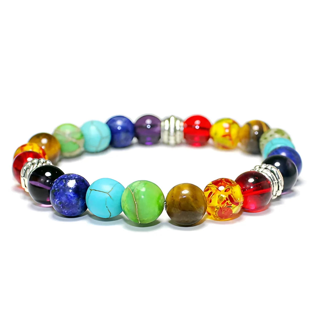 Chakra-Heilkristallarmband – Mit Reiki angereicherte Lava- und Tigerauge-Perlen