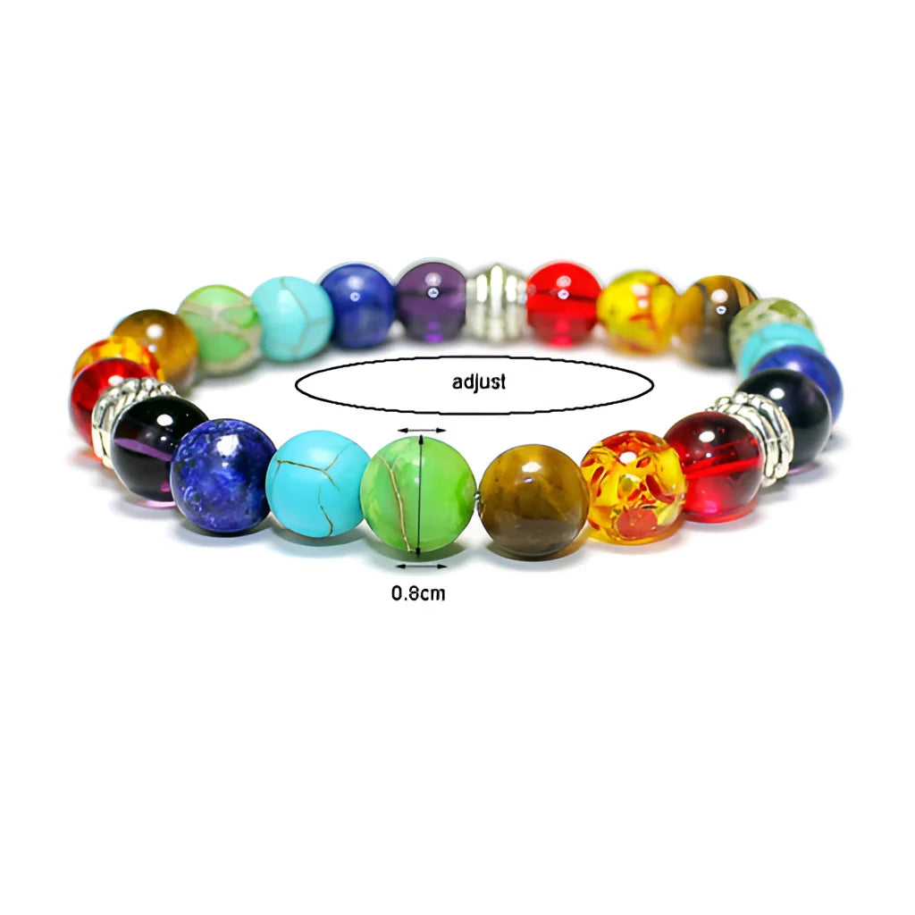 Chakra-Heilkristallarmband – Mit Reiki angereicherte Lava- und Tigerauge-Perlen