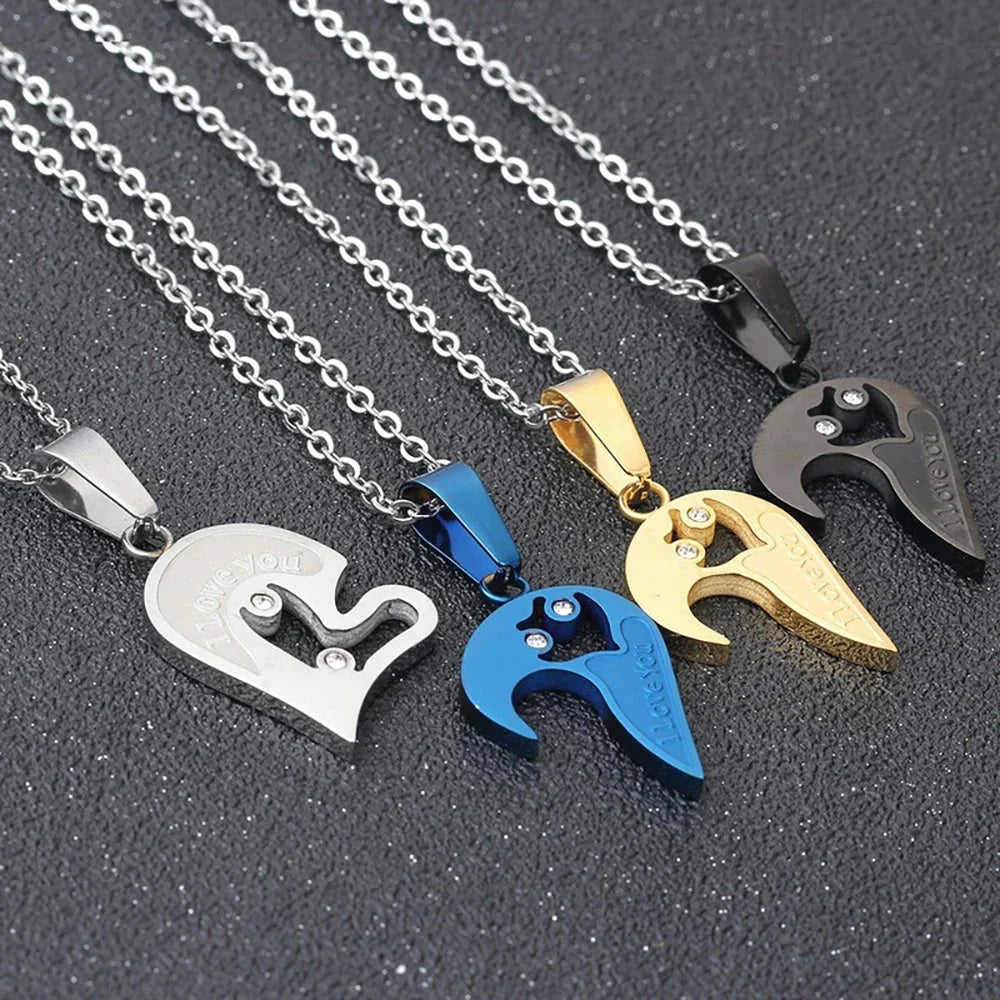 Anpassbares zweifarbiges Halskettenset aus ineinandergreifendem Herz aus Edelstahl