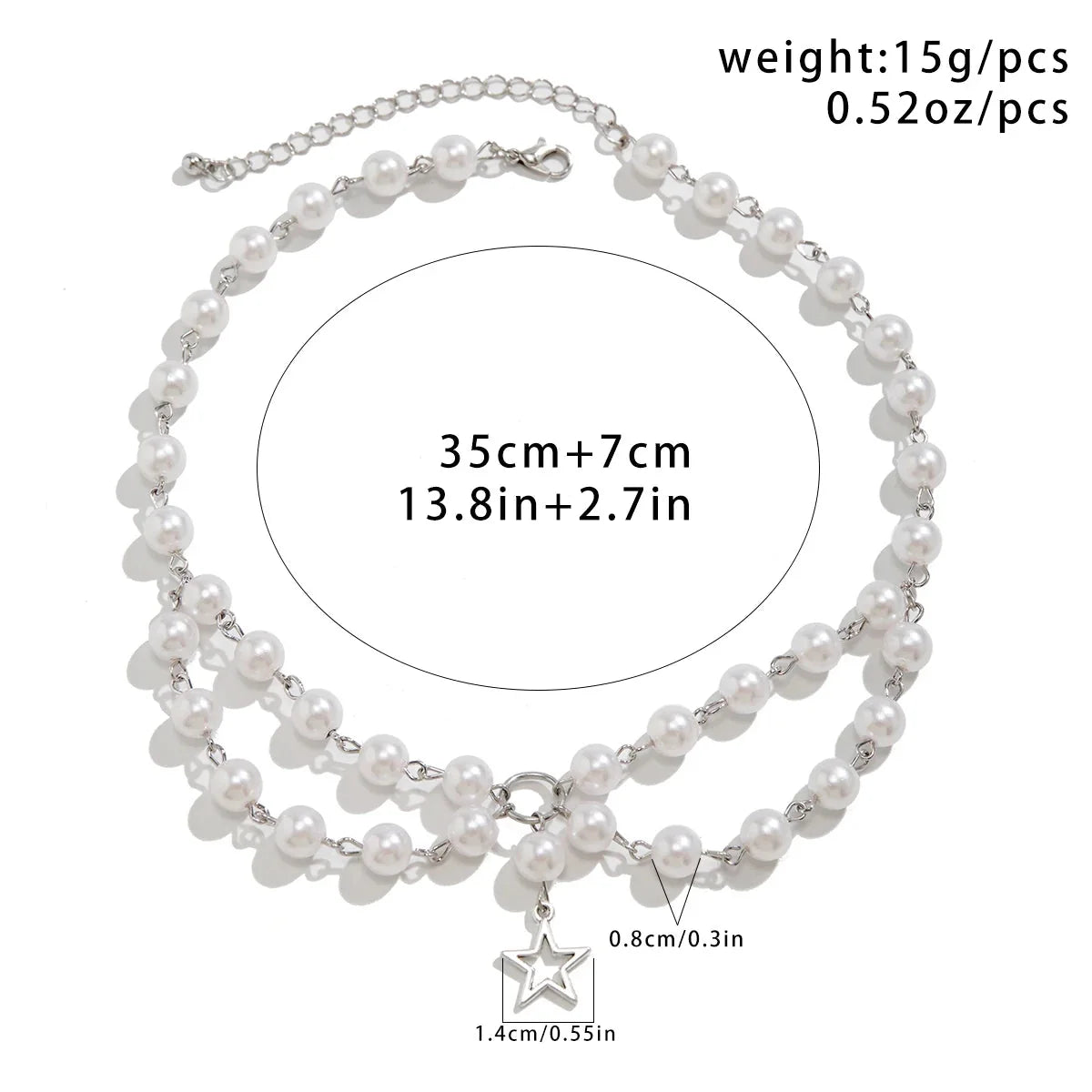 Doppelreihige Perlenkette mit silbernem Sternanhänger - Luxus-Designerschmuck