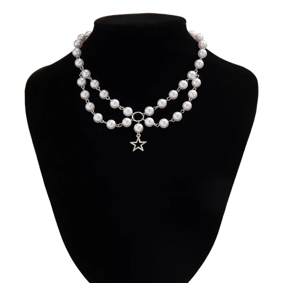 Doppelreihige Perlenkette mit silbernem Sternanhänger - Luxus-Designerschmuck
