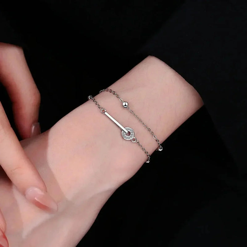 Elegantes 925 Sterling Silber Doppelketten-Perlenarmband