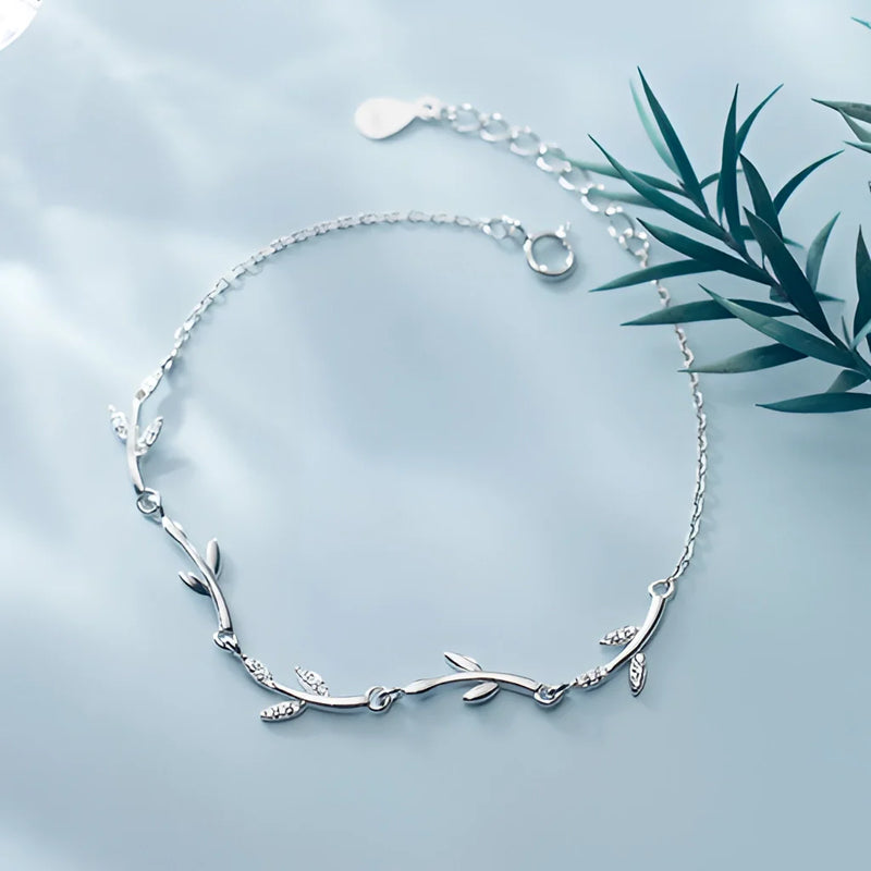925 Sterling Silber Blattzweig Armband - Verstellbarer, von der Natur inspirierter Schmuck