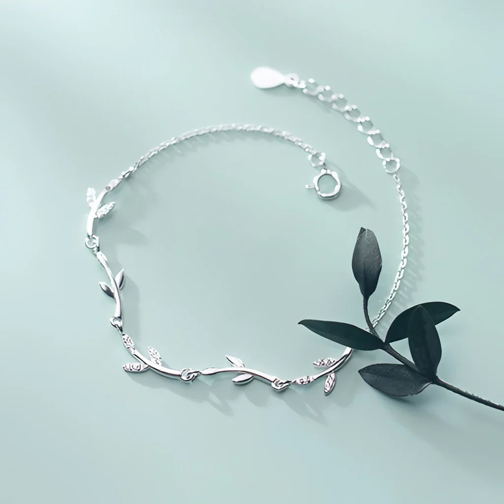 925 Sterling Silber Blattzweig Armband - Verstellbarer, von der Natur inspirierter Schmuck